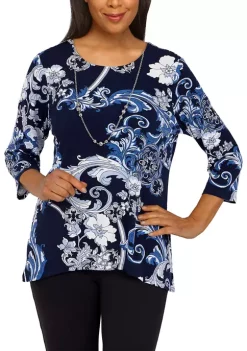 Cheap 🛒 Alfred Dunner Petite Floral Puff Print Top ⭐ -Alfred Dunner Sales Belk 1348