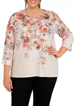 Cheapest 👍 Alfred Dunner Plus Size Stonehenge Crew Neck Watercolor Floral Print Top ⭐ -Alfred Dunner Sales Belk 1352