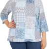 Top 10 🎁 Alfred Dunner Plus Size Victoria Falls Crew Neck 3/4 Sleeve Monotone Print Top 🧨 -Alfred Dunner Sales Belk 1353