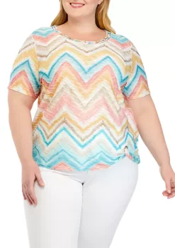 Best Pirce ⭐ Alfred Dunner Plus Size Watercolor Chevron Print Top ⭐