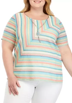 Promo 🎉 Alfred Dunner Plus Size Spliced Texture Knit Top ⭐ -Alfred Dunner Sales Belk 1372