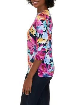 Top 10 🥰 Alfred Dunner Petite Realistic Flowers Print Knit Top 🔔 -Alfred Dunner Sales Belk 1375