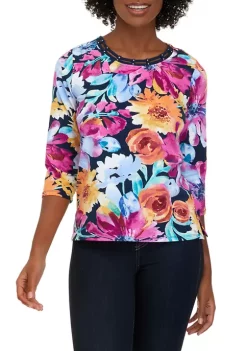 Top 10 🥰 Alfred Dunner Petite Realistic Flowers Print Knit Top 🔔 -Alfred Dunner Sales Belk 1376