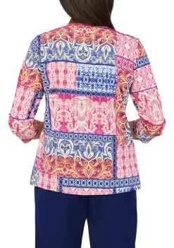 Best Sale ⭐ Alfred Dunner 👩 Women's Sloane Street Scroll Medallion Patchwork Knit To 🔔 -Alfred Dunner Sales Belk 1381