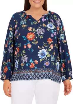 Cheapest ✨ Alfred Dunner Plus Size Lake Placid Floral Split Neck Blouse ⭐