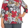 Best Pirce 👏 Alfred Dunner Plus Size Empire State Crew Neck 3/4 Sleeve Floral Print Top ⭐ -Alfred Dunner Sales Belk 1397