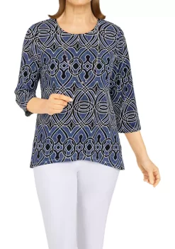 Cheap ❤️ Alfred Dunner 👩 Women's Classics Biadere Puff Print Knit Top 😍