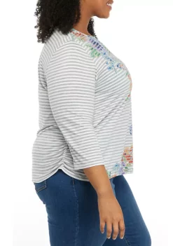 Brand new 🤩 Alfred Dunner Plus Size Stripe Asymmetric Floral Knit Top 🔥 -Alfred Dunner Sales Belk 1409