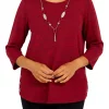 Buy ❤️ Alfred Dunner Petite Empire State Crew Neck 3/4 Sleeve Knit Top with Removable Necklace ✔️ -Alfred Dunner Sales Belk 1414