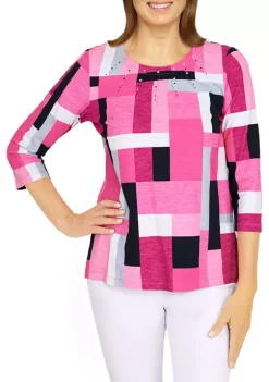 Top 10 ⭐ Alfred Dunner Plus Size Theater District Crew Neck 3/4 Sleeve Color Block Print Top 🌟 -Alfred Dunner Sales Belk 1420