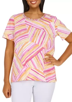Discount 😀 Alfred Dunner 👩 Women's Classics Patch Stripe Knit Top 🥰