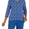 Top 10 🔥 Alfred Dunner 👩 Women's Indigo Daze Diamond Texture Print Knit Top 🧨 -Alfred Dunner Sales Belk 1427