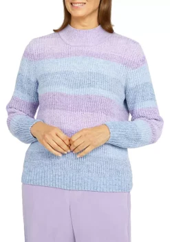Best Pirce 😉 Alfred Dunner Petite Victoria Falls Mock Neck Stripe Chenille Sweater 🔥 -Alfred Dunner Sales Belk 1432