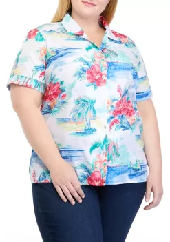 Flash Sale 👏 Alfred Dunner Plus Size Tropical Scenic Print Burnout 👚 Shirt 😍
