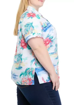 Flash Sale 👏 Alfred Dunner Plus Size Tropical Scenic Print Burnout 👚 Shirt 😍 -Alfred Dunner Sales Belk 1439