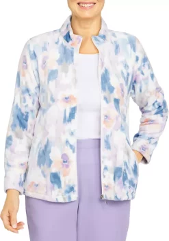 Coupon ✨ Alfred Dunner 👩 Women's Victoria Falls Funnel Neck Long Sleeve Floral Print Jacket 😉