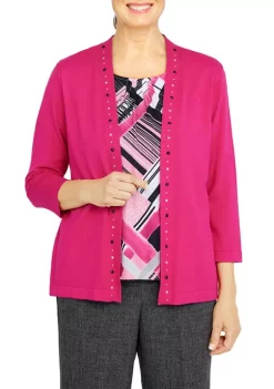 Deals 👏 Alfred Dunner 👩 Women's Empire State 3/4 Sleeve Sweater With Removable Necklace 😀 -Alfred Dunner Sales Belk 1446