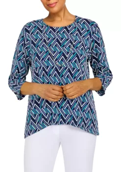 Outlet ✔️ Alfred Dunner Petite Classics Geometric Puff Print Top ⭐ -Alfred Dunner Sales Belk 1450