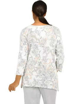 Cheapest ✨ Alfred Dunner 👩 Women's Stonehenge Sharkbite Hem Crew Neck Top With Detachable Necklace 🔥 -Alfred Dunner Sales Belk 1456