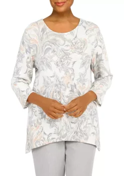 Cheapest ✨ Alfred Dunner 👩 Women's Stonehenge Sharkbite Hem Crew Neck Top With Detachable Necklace 🔥 -Alfred Dunner Sales Belk 1457