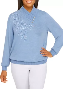 Hot Sale 🌟 Alfred Dunner 👩 Women's Victoria Falls Long Sleeve Heather Knit Top 💯 -Alfred Dunner Sales Belk 1461