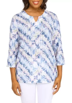 Best reviews of 🛒 Alfred Dunner 👩 Women's Shenandoah Valley Tie Dye Crew Neck 3/4 Sleeve Print Top ❤️ -Alfred Dunner Sales Belk 1468