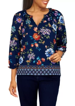 Best reviews of 🧨 Alfred Dunner Petite Lake Placid Floral Split Neck Blouse 🎉 -Alfred Dunner Sales Belk 1476