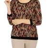 Discount ⌛ Alfred Dunner 👩 Women's Madagascar Texture Crew Neck 3/4 Sleeve Top 🔔