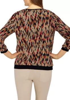 Discount ⌛ Alfred Dunner 👩 Women's Madagascar Texture Crew Neck 3/4 Sleeve Top 🔔 -Alfred Dunner Sales Belk 1481