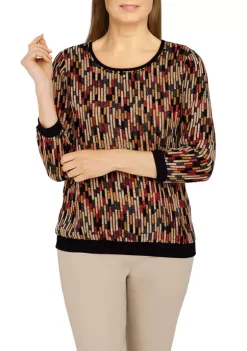 Discount ⌛ Alfred Dunner 👩 Women's Madagascar Texture Crew Neck 3/4 Sleeve Top 🔔 -Alfred Dunner Sales Belk 1482