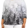Flash Sale ❤️ Alfred Dunner Plus Size 3/4 Sleeve Abstract Print Top 🎁 -Alfred Dunner Sales Belk 1483