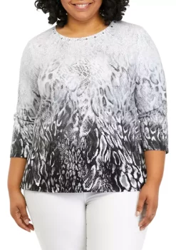 Flash Sale ❤️ Alfred Dunner Plus Size 3/4 Sleeve Abstract Print Top 🎁