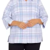 Coupon 🛒 Alfred Dunner Plus Size Victoria Falls Plaid Corduroy 3/4 Sleeve 👕 Shirt 🤩 -Alfred Dunner Sales Belk 1487