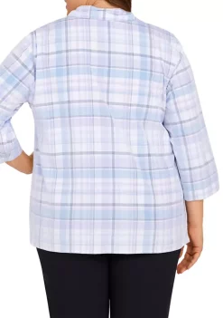 Coupon 🛒 Alfred Dunner Plus Size Victoria Falls Plaid Corduroy 3/4 Sleeve 👕 Shirt 🤩 -Alfred Dunner Sales Belk 1488
