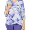 Best Sale ❤️ Alfred Dunner 👩 Women's Tivoli Gardens Brushstroke Floral Print Knit Top ⌛