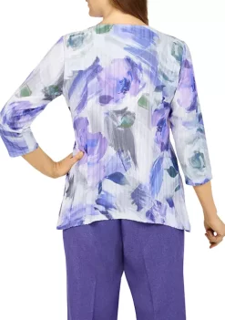 Best Sale ❤️ Alfred Dunner 👩 Women's Tivoli Gardens Brushstroke Floral Print Knit Top ⌛ -Alfred Dunner Sales Belk 1491