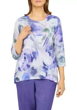 Best Sale ❤️ Alfred Dunner 👩 Women's Tivoli Gardens Brushstroke Floral Print Knit Top ⌛ -Alfred Dunner Sales Belk 1492