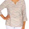 Hot Sale 🥰 Alfred Dunner Petite Copper Canyon Split Neck Three-Quarter Bell Sleeve Top 😍 -Alfred Dunner Sales Belk 1511