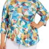 New 🌟 Alfred Dunner Plus Size Lake Placid Embellished Asymmetrical Hemline Print Top ⭐ -Alfred Dunner Sales Belk 1519