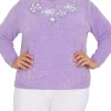 Coupon 👏 Alfred Dunner Plus Size Victoria Falls Crew Neck Long Sleeve Floral Chenille Sweater 😍