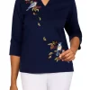 Discount 😍 Alfred Dunner Petite Embroidered Leaf Top ⌛ -Alfred Dunner Sales Belk 1543