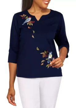 Discount π Alfred Dunner Petite Embroidered Leaf Top β