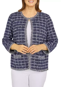 Budget 🔥 Alfred Dunner 👩 Women's Sloane Street Shimmer Boxes Knit Boucle W/fringe Jacket ✔️