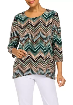 Hot Sale 🔥 Alfred Dunner 👩 Women's Classics Zigzag Puff Print Knit Top ⌛ -Alfred Dunner Sales Belk 1592