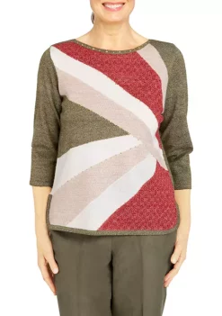Promo ⌛ Alfred Dunner 👩 Women's Textured Color Block Sweater 🛒 -Alfred Dunner Sales Belk 1602