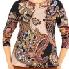 Coupon 🎁 Alfred Dunner Petite Madagascar Split Neck 3/4 Sleeve Paisley Print Top 😀 -Alfred Dunner Sales Belk 1603