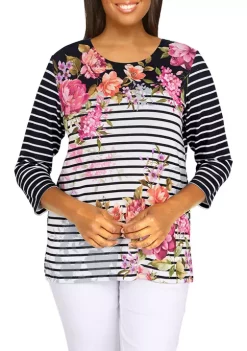 Best Pirce 🤩 Alfred Dunner 👩 Women's Theater District Crew Neck 3/4 Sleeve Contrast Knit Top ✨ -Alfred Dunner Sales Belk 1619