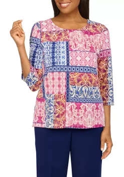Cheapest 🛒 Alfred Dunner Petite Sloane Street Scroll Medallion Patchwork Knit Top 🛒