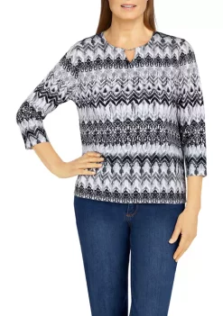 Best Pirce ✔️ Alfred Dunner 👩 Women's Classics Biadere Print Knit Sweater ⌛ -Alfred Dunner Sales Belk 1643