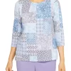 Best Pirce 😉 Alfred Dunner 👩 Women's Crew Neck 3/4 Sleeve Monotone Print Top ⌛ -Alfred Dunner Sales Belk 1647